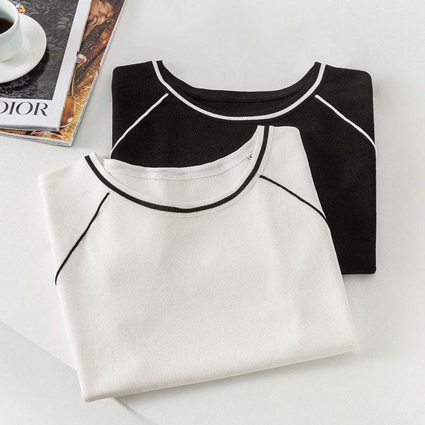 

women's t-shirt 2021 round neck fit short sleeve ice material style, White