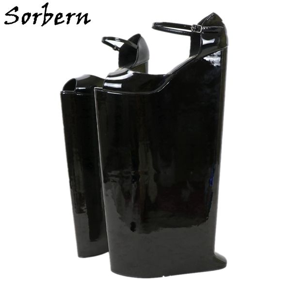 

sorbern black shiny wedges dress shoes diy pump extreme high heel personal ankle strap open toe custom colors