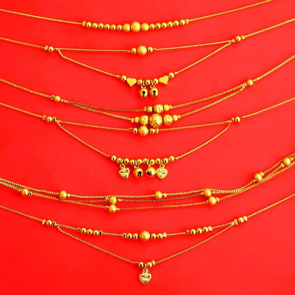 

anklets unusual 24k gold color bangles bracelets for women charms beads chains bracelet hand jewelry foot accessories, Red;blue