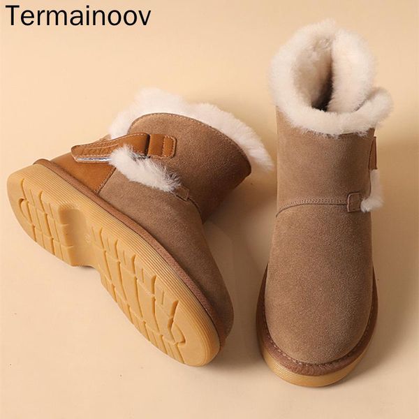 

boots termainoov women snow ankle winter plus size velvet warm platform shoes flats, Black