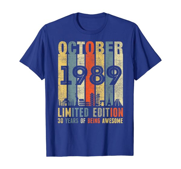 

october 1989 vintage funny 30th birthday gift t shirt, White;black
