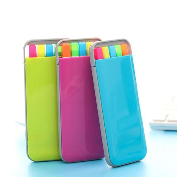 

highlighters 5pcs/box candy color school supplies simple stationery fluorescent pen highlighter marker, Black;red