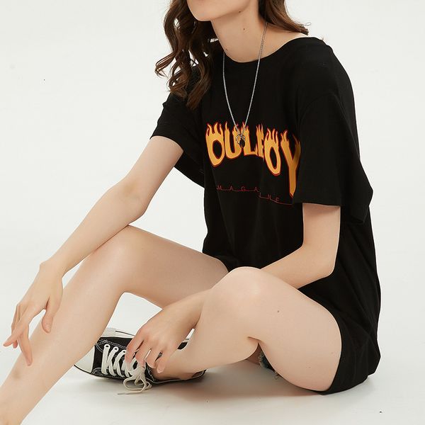

21ss women designer t shirts2021 early flame printed loose cotton short sleeve t-shirt for female lovers, friend star, White