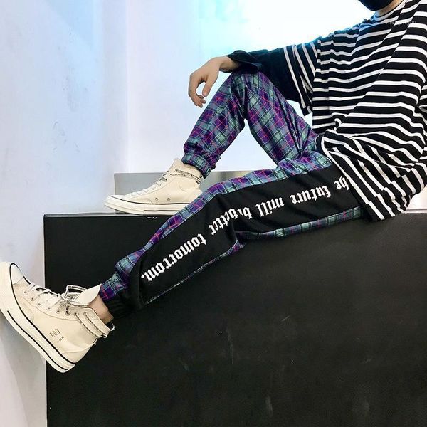 

original mens plaid harem pants joggers sweatpant 2021 men hip hop casual track male fashion streetwear trousers men's, Black