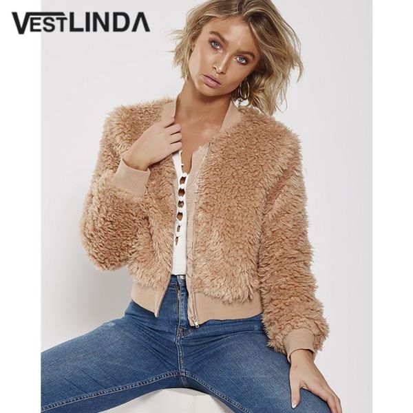 

women's jackets vestlinda jacket faux fur coat women stand collar long sleeve short female winter 2021 warm wool fashion outwear, Black;brown