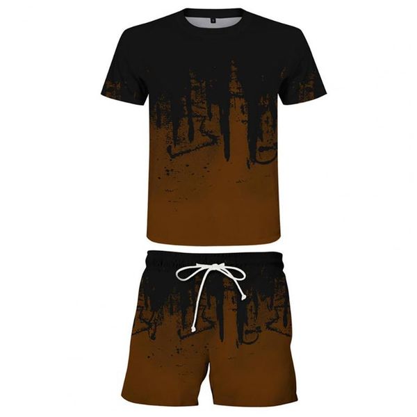 

men's tracksuits 3d digital print men tracksuit drawstring two piece short sleeve t-shirt shorts loose set, Gray