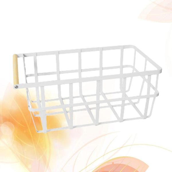 

storage baskets kitchen dining vegetable fruit iron basket holder wire rack case with single wooden handle - type a (white)