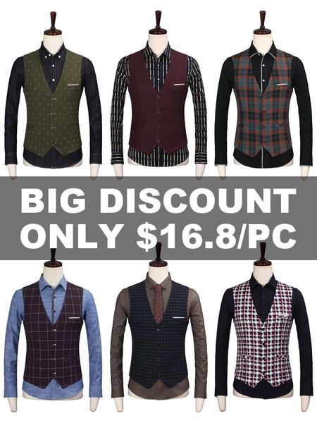 

men's vests clearance special discount big casual formal suits' vest for gentleman xl size, Black;white