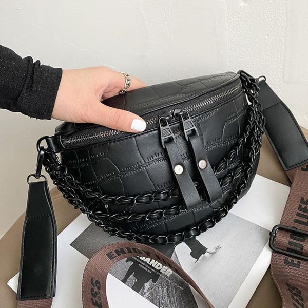 

luxury chain waist bag phone pack and purse for women waist belt bags stone pattern female fanny pack fashion brand