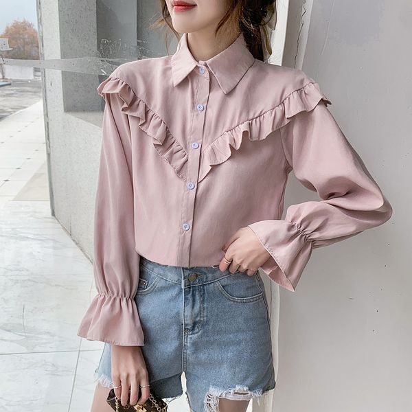 

women's long-sleeve shirt from enlargement of the pleated blouse long spring 2021 vintage clothing 7ip1, Black