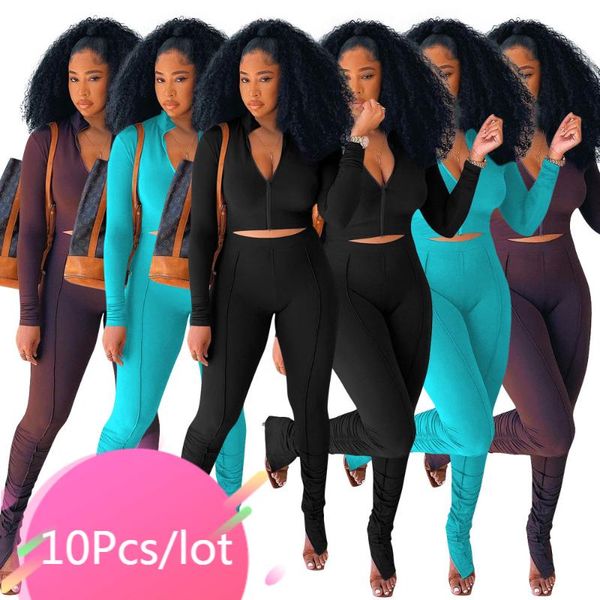 

women's two piece pants bulk items wholesale lots sets long sleeve front zipper stacked pant fitness matching set women fall active we, White