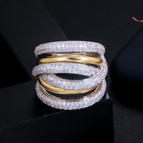 

hip hop gold-silver men women lover rings multi-layer surround bling diamond stone ring valentine's day gift, Golden;silver