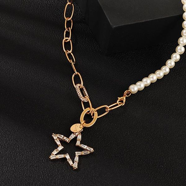 

pendant necklaces imitation pearl alloy rhinestone chain clavicle hollow star necklace for women gold color 2021 fashion jewelry, Silver