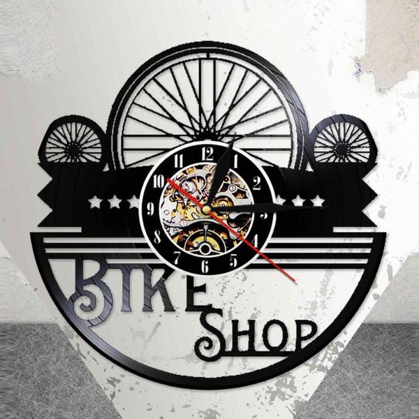 

wall clocks bike shop clock made of real record motorcycle rider motto biker black hanging watch bicycle cyclist night light lamp
