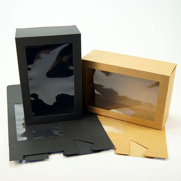 

gift wrap 100pcs rectangle kraft paper box christmas packaging boxes with clear window year wedding party cookie candy cake