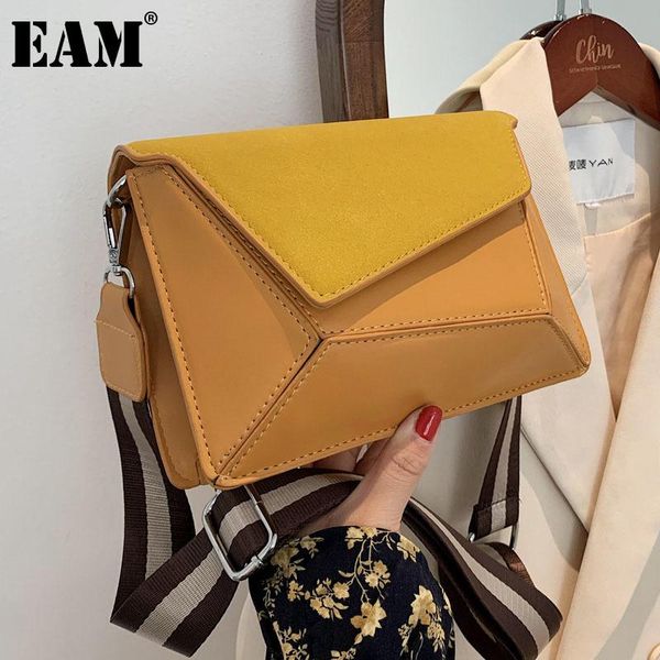 

shoulder bags [eam] women early spring geometric stitching pu leather personality all-match crossbody bag fashion 2021 18a2067