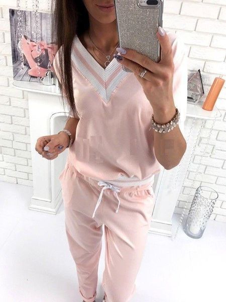 

2pcs women casual tracksuit sweatsuit pullover pants suits stylish womens v-neck pullover sweatshirts long pants sets, Gray