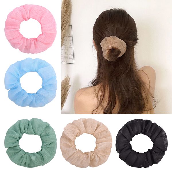 

new solid 8 colors scrunchied elastic hair bands elegant for women girls ponytail holder hair tie rope hair accessories, Pink
