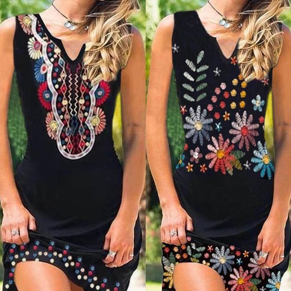 

black fashion comfy o neck women dress summer cold shoulder sleeveless boho vacation outfits ethnic style ropa, Black;gray