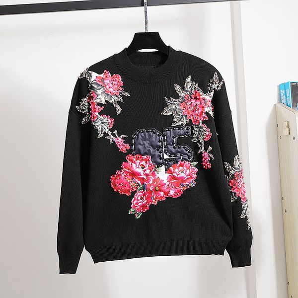 

black tracksuits women knitted outfits beading flowers sweater pencil pants two piece set female loose knitting suit streetwear o25w, Blue