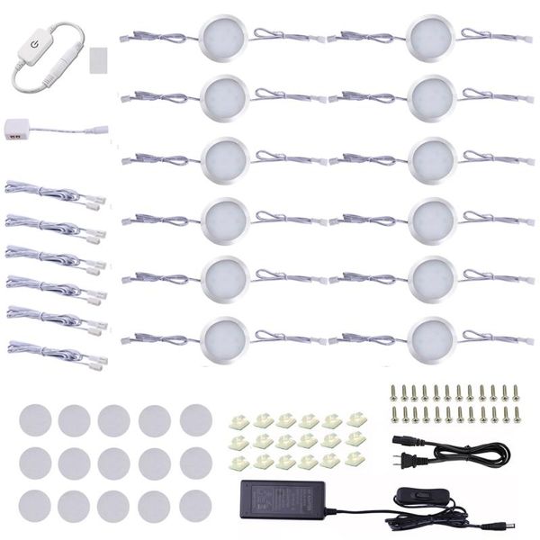 

led 12 packs touch dimmable under cabinet lighting kit led linkable puck lights for counter kitchen book case with adapter