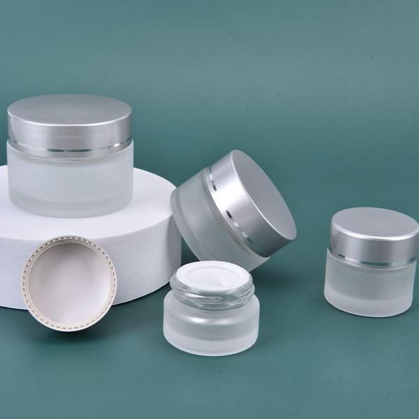 

storage bottles & jars 5/10/20/30g refillable jar container silver lid frosted glass face cream lotion bottle