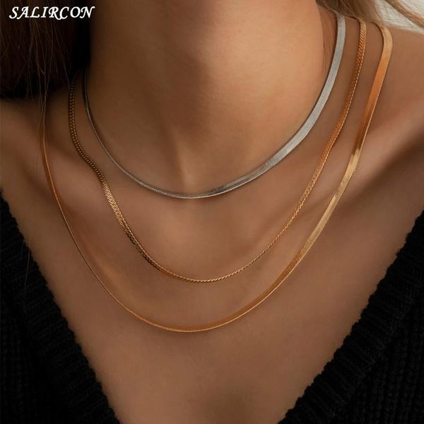 

chains vintage aesthetic shiny snake chain necklace for women goth multi layer mixed color choker kpop fashion jewelry 2021, Silver