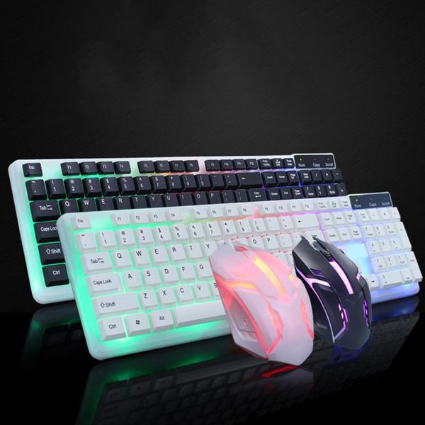 

colorful led illuminated backlit usb wired pc rainbow gaming keyboard mouse set gamer gaming mouse and keyboard kit home office