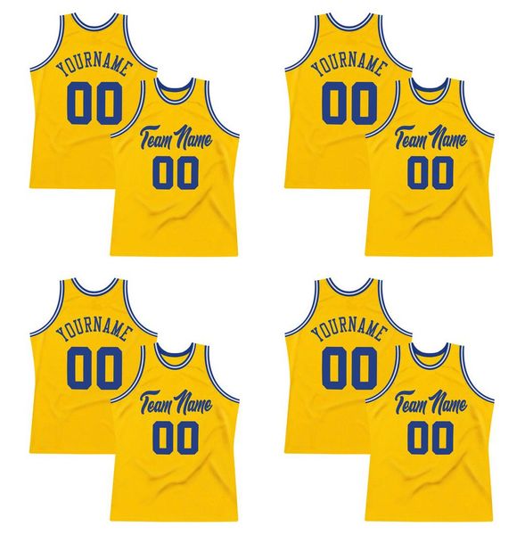 Custom Gold Royal-White-2 Authentic Throwback Basketball Jersey
