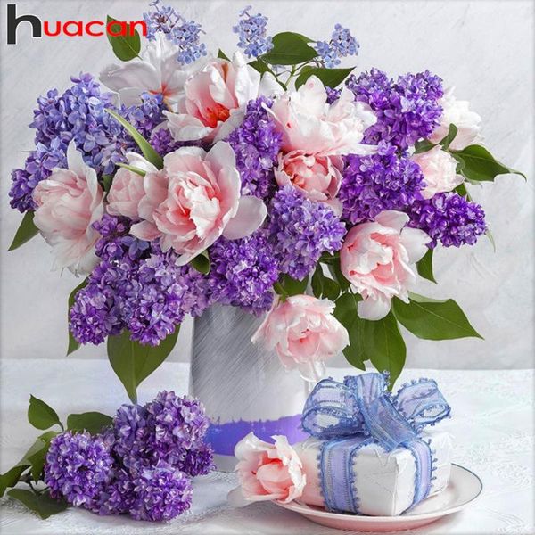 

diamond painting huacan embroidery complete kit lilac 5d mosaic arrivals vase flower beaded pictures home decoration
