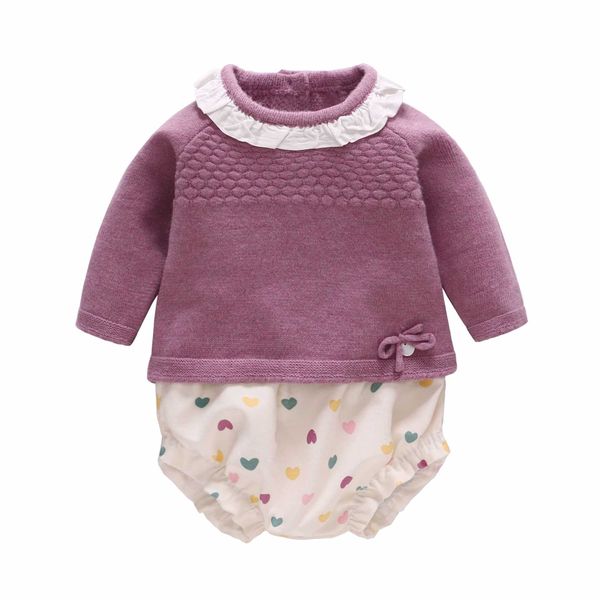 2PCS Baby Mädchen Boutique Kleidung Set Kinder Langarm Gestrickte Pullover + Blumen Shorts Herbst Winter Kleinkind Spanische Kleidung 210615