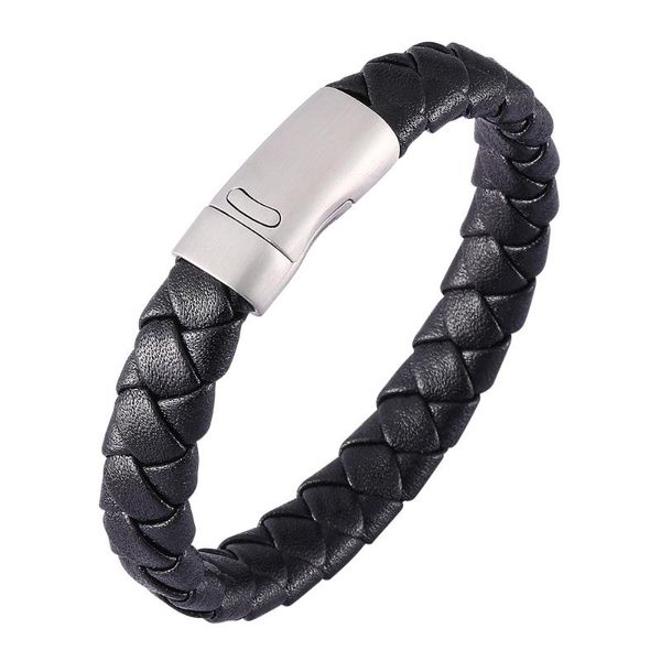 

charm bracelets classic men's and women's leather woven plaid bracelet, titanium steel high-end simple bracelet black charms, Golden;silver