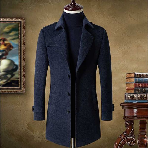 

arrival winter men's jacket winter wool trench coat men fashion woolen coat, mens wool overcoat size m-3xl 211122, Black
