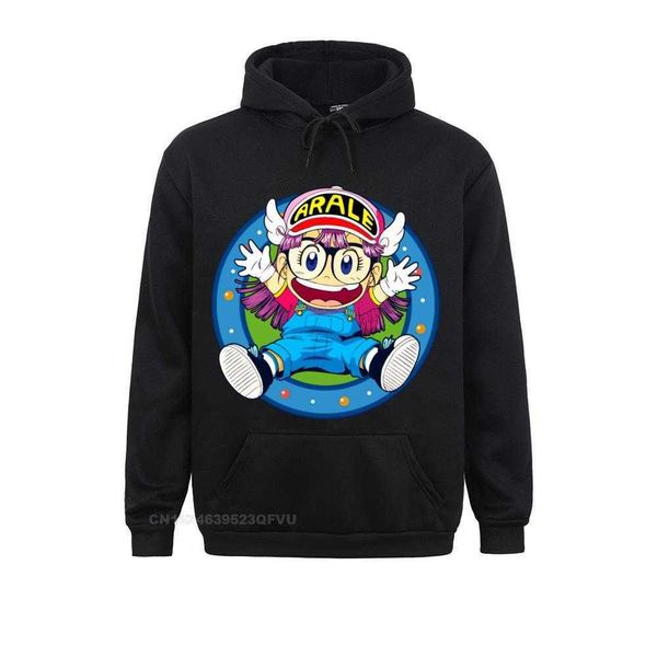 

arale men's and women's cotton hoodies, high necked flared pants, toriyama cartoons, animation comics, lovely robots in the 1990s, Black