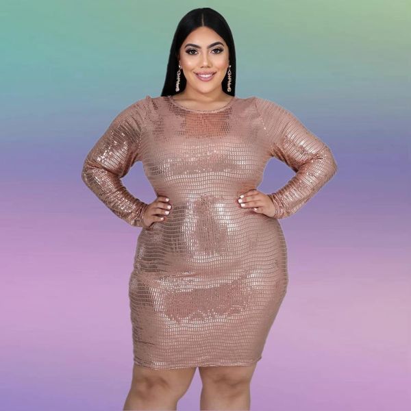 

plus size dresses xl-5xl fat women colthes for fall shine mini dress ladies long sleeve backless club wear wholesale dropshpping, Black