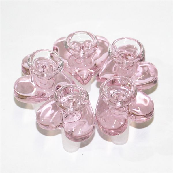Rosa Liebes-Herzform-Glasschalen für Glas-Shisha-Wasserpfeife Bongs Bohrinsel Ash Catcher Rauchtabakschale
