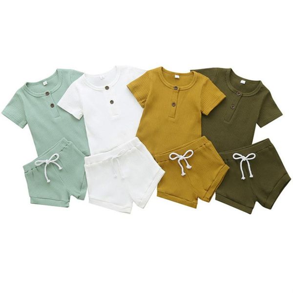 

clothing sets 2pcs baby clothes outfits summer cotton short sleeve kids girls t-shirt lace set solid color fashion born boys suit, White