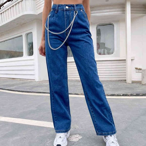 

women's jeans black leg long black slpbely women's solid casual jeans streetwear fashion ladies waist high pants with chain abl2, Blue