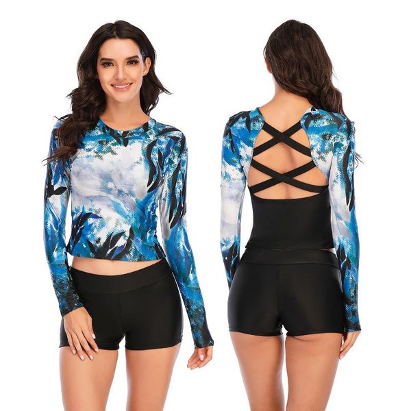 

one-piece suits long sleeve swimwear swimsuit women bikini 2021 mujer biquini exy triangle bottom plisado beach wear may