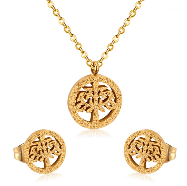 

earrings & necklace 316l stainless steel personality all-match hollow tree pendant earring set no fade, Silver
