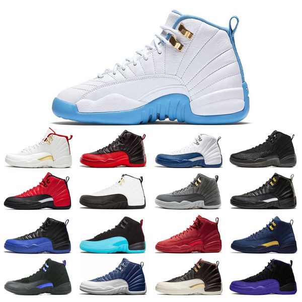 

with box 12s basketball shoes 12 for man black purple bulls dark grey flu game french blue winterized wings utility gold michigan size 40-46