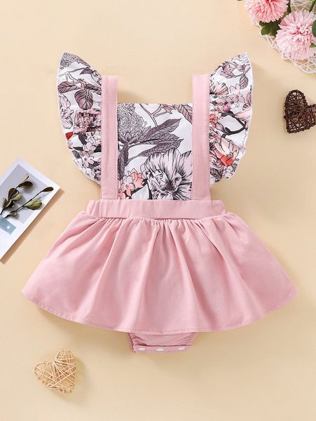 

baby floral print ruffle trim 2 in 1 combo bodysuit dress she, Red;yellow