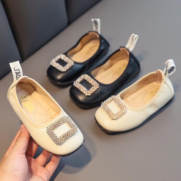 

spring girls shoes square metal princess shoes square toe boat kids ballet flats black slip on for girls baby child, Black;grey