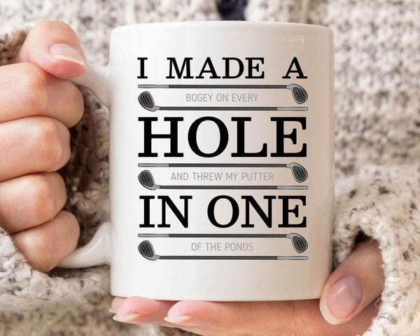 

mugs i made a hole in one mug funny golfing coffee cup