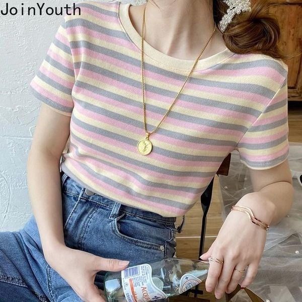 

women's t-shirt joinyouth striped shirts women 2021 cotton short sleeve fashion tshirt loose casual tees korean summer mujer 7c016, White