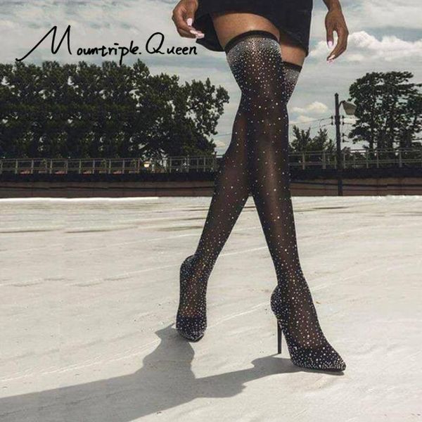 

boots shoes woman autumn and winter fashion overknee rubber high heels women jewels punk boot, Black