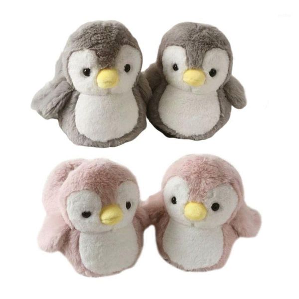 

womens cute cartoon stuffed penguin animal house slippers novelty cozy fuzzy thick plush toy winter warm home shoes1, Black
