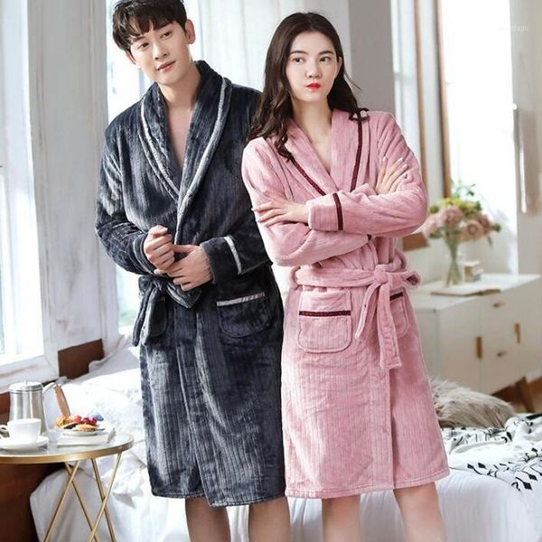 

men's sleepwear 2021 men warm bath robe coral fleece couples flannel bathrobe pajamas night dressing gown women bride, Black;brown