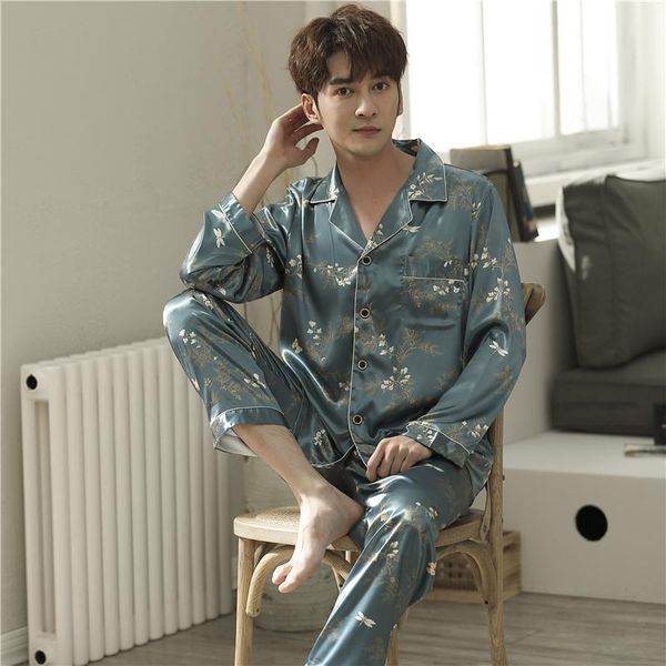 

satin sleepwear spring men's clothing silk pajamas for men pajama sets long sleeve casual soft plus size 3xl mens homewear suits, Black;brown