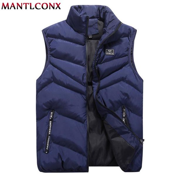 

men's vests mantlconx fashion mens sleeveless jacket vest autumn winter casual coats male cotton-padded men thicken waistcoat man, Black;white